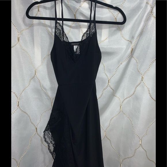 WANT MY LOOK BLACK LACE TRIM MAXI GOWN HIGH SLIT - Picture 3 of 5